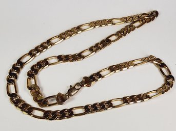 Vintage Heavy Solid 24k Gold Plated Figaro Curb Chain Link Necklace