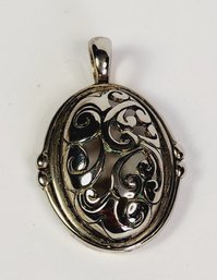 Vintage Heavy Fillagree Silver Tone Oval Pendant