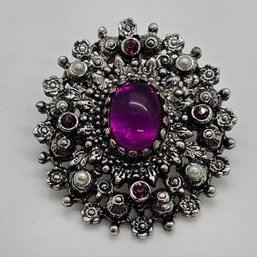 Vintage Sarah Coventry Brooch Or Pendant With Beautiful Purple Stones