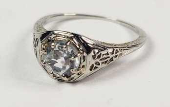 Antique Filigree 18k White Gold White Topaz Engagement Ring