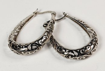 Beautiful Vintage Filigree Sterling Silver  Large Horse Shoe Hoop Earrings