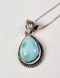 New Sterling Silver Larimar Blue Stone Tear Drop Pendant And Necklace