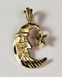 14k Yellow Gold Moon And Star Pendant / Charm