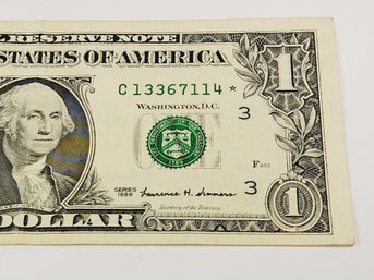 1999 Uncirculated STAR Note $1 Dollar Bill