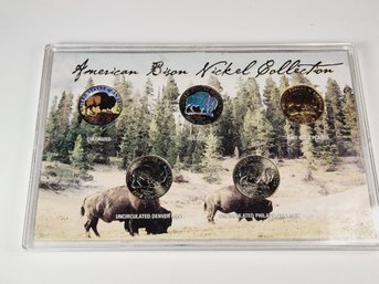 American Bison Nickel Collection In Case 5 Coin Set Hologram Colorized Nickels