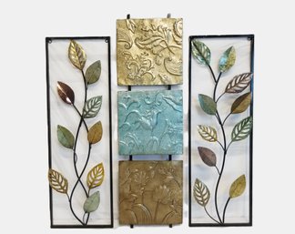 Abstract Tree Leaf Metal Wall Art & 3-panel Floral Metal Wall Decor