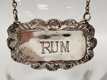 Vintage Sterling Sliver Rum Decanter Chain Tag