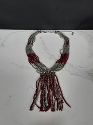 Substantial Silver And Red Beaded Necklace