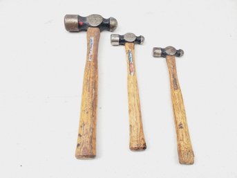 Three Vintage Blue Point Ball Peen Wood Handled Hammers