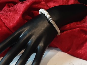 Sterling Silver Pearl Bangle Bracelet