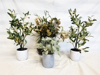 Four Artificial Potted Plants & Flowers