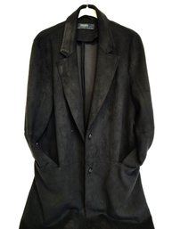 Women's ZARA Basic Black Faux Suede Trench Coat  Size Large