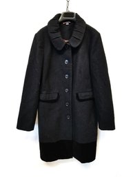 Women's Vintage BODEN Black Wool Blend Coat With Velvet Trim Size 12