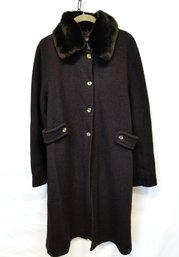 Women's Full Length Wool Coat With Faux Fur Removable Collar By Willi Smith Size Medium