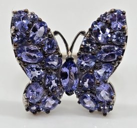 Tanzanite Butterfly Ring In Platinum Over Sterling