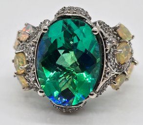 Peacock Quartz, Ethiopian Welo Opal Ring In Sterling Silver