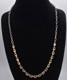 Brazilian Citrine Paperclip Chain Necklace In Platinum Bond & Stainless Steel