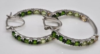 Incredible Multi-Gemstone Inside Out Hoop Earrings In Platinum Over Sterling