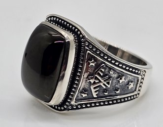 Elite Shungite Mens Ring In Sterling