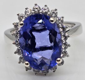 Color Change Fluorite, White Zircon Ring In Rhodium Over Sterling