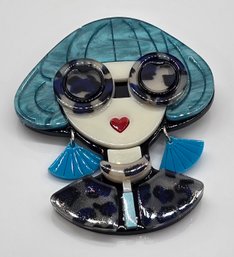 Cute Acrylic Woman With Movable Earrings Brooch