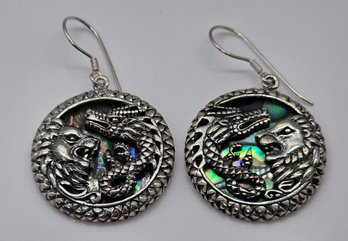 Abalone Shell Lion & Dragon Earrings In Sterling