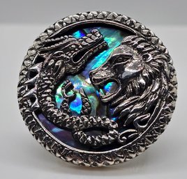 Abalone Shell Lion & Dragon Ring In Sterling