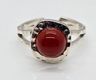 Red Carnelian, Rhodium Over Sterling Hammered Cuff Ring