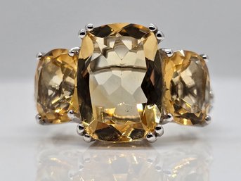 Brazilian Citrine, White Zircon Ring In Platinum Over Sterling