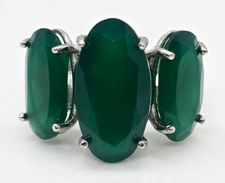 Green Onyx Three Stone Ring In Platinum Over Sterling