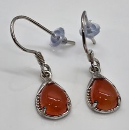 Carnelian Drop Earrings In Platinum Over Sterling