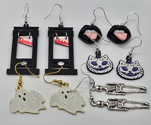 Five Pairs Of Handmade Halloween Earrings With Sterling Ear Wires