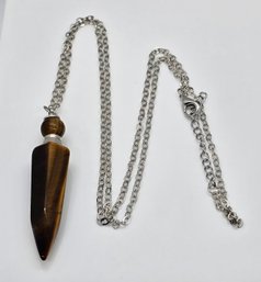 Tigers Eye Perfume Bottle Pendant Necklace In Silvertone