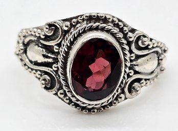 Red Garnet Ring In Sterling Silver