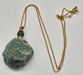 Green Aventurine Perfume Bottle Pendant In Gold Tone With Plated Yellow Gold Stainless Steel Necklace