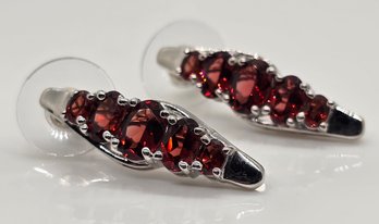 Red Garnet Earrings In Platinum Over Sterling