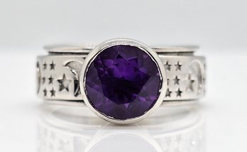 African Amethyst Spinner Ring In Platinum Over Sterling