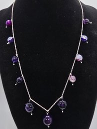 Purple Agate, Black Spinel Beaded Necklace In Sterling