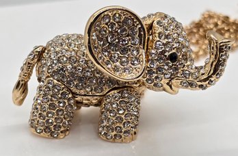 Austrian Crystal Movable Elephant Pendant Necklace In Goldtone