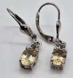 Brazilian Citrine, White Topaz Earrings In Platinum Over Sterling