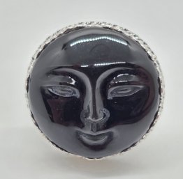 Sajen Silver AAA Rainbow Obsidian Carved Ring In Platinum Over Sterling