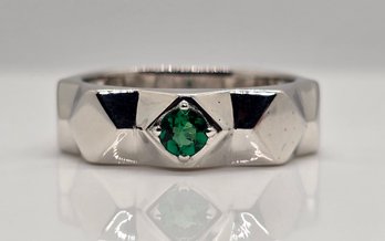 Emerald, Rhodium Over Sterling Silver Men's Ring