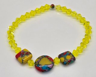 Handmade Rainbow Calsilica Yellow Crystal Stretch Bracelet Or Anklet