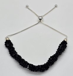 Black Spinel Multi Row Beaded Bolo Bracelet In Sterling