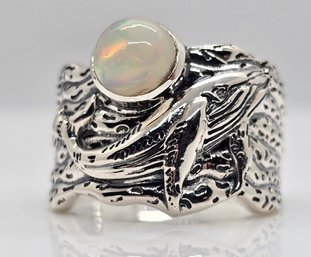 Ethiopian Welo Opal Whale Ring In Black Oxidized Sterling Silver