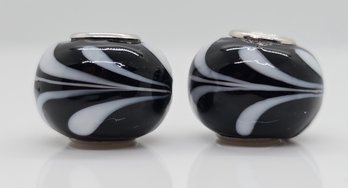 2 Black Murano Charms In Sterling Silver