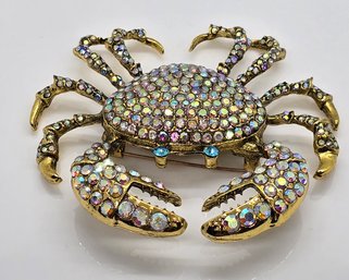 Crystal Crab Pendant In Gold Tone