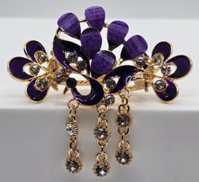 White Austrian Crystal, Purple Resin Enameled Floral Hair Claw Clip