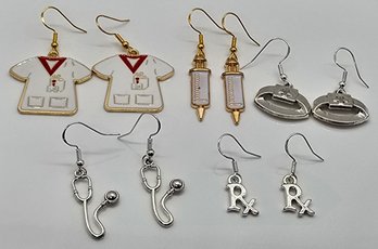 Five Pair Of Nurses Earrings Made With Sterling And Yellow Gold Over Sterling Ear Wires