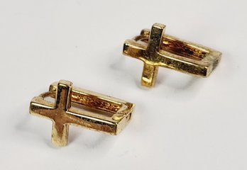 Gold Tone  Modern Cross Hoop Earrings